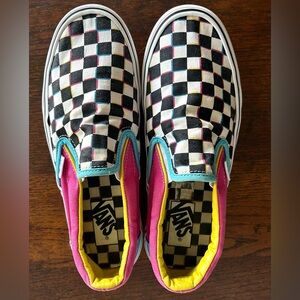 Vans Neon Checkerboard Slip- Ons Womens 9